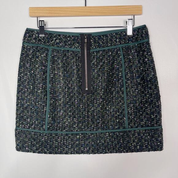 J Crew Size 4 Green Black Moss Tweed Mini Skirt in Evergreen Wool Blend Lined - Picture 2 of 7